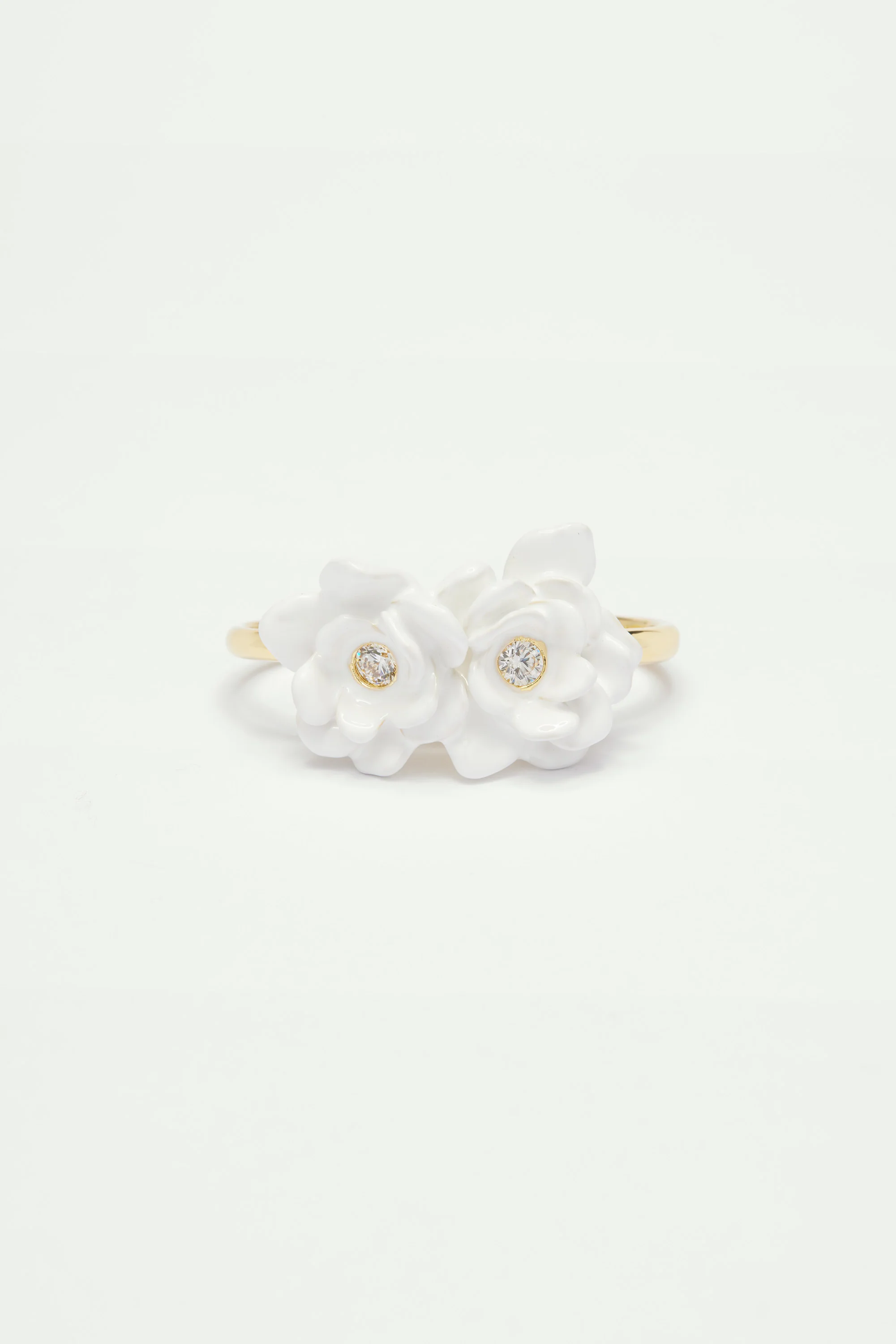 Bague ajustable deux doigts fleurs blanches - Image 3
