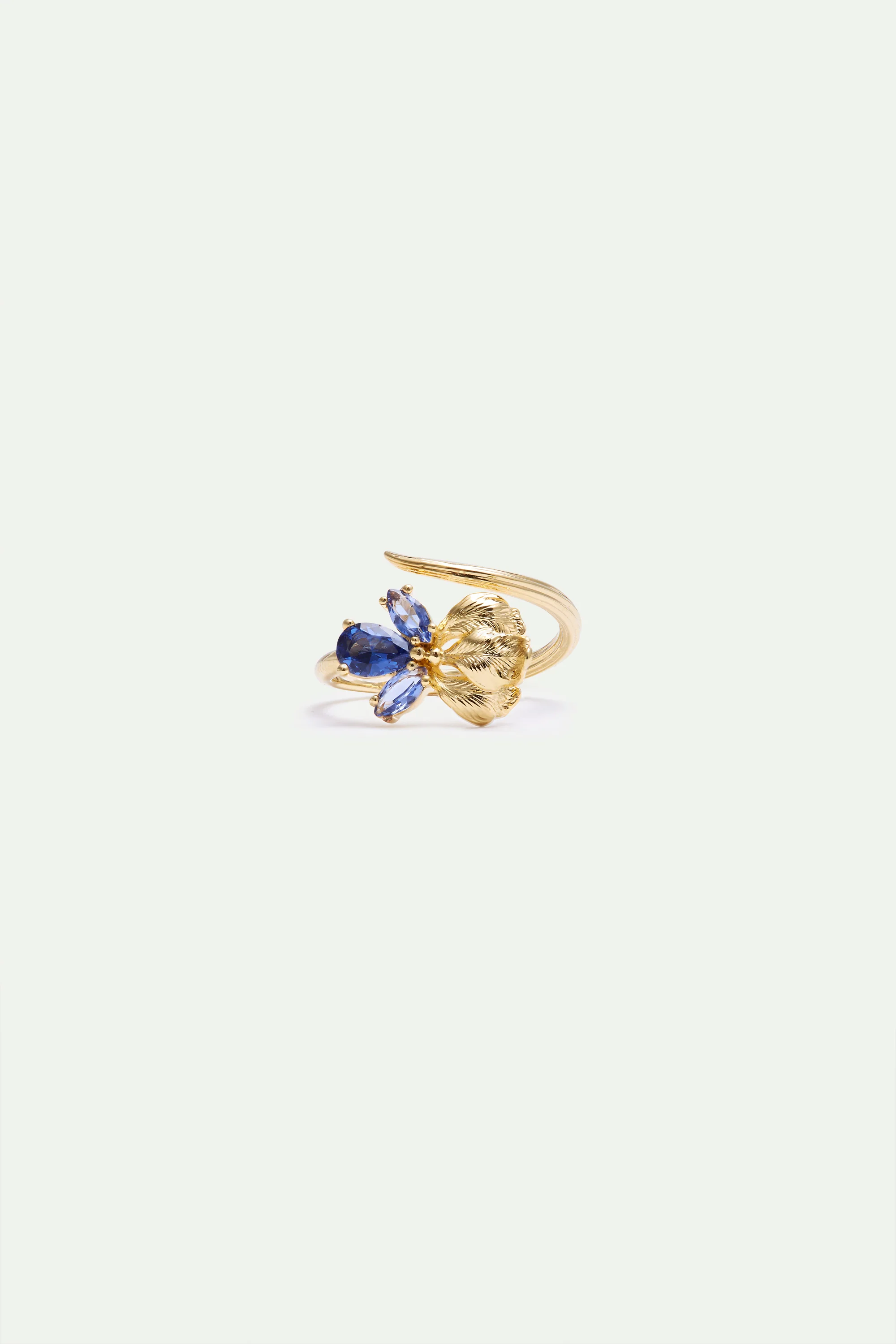 Bague ajustable dorée iris et pierres bleues - Image 3