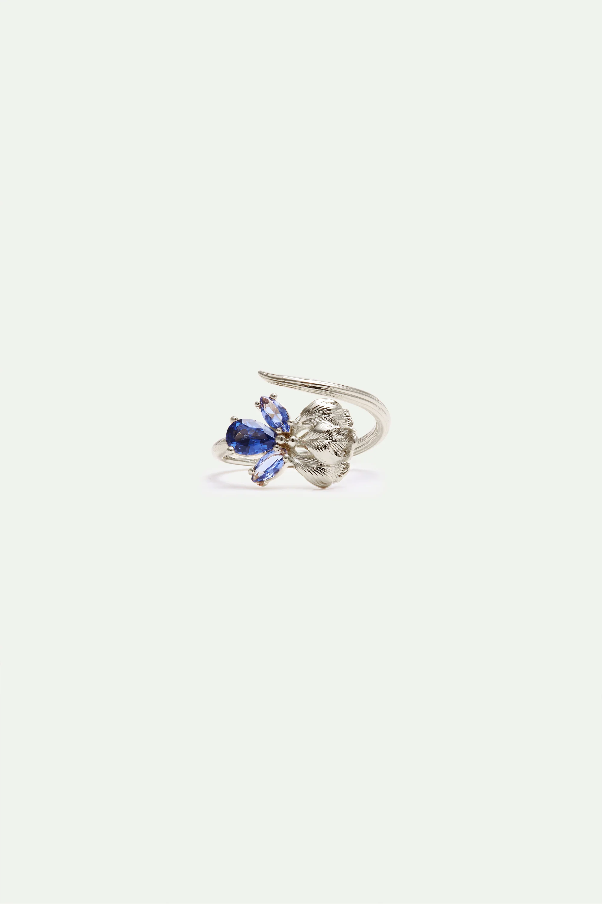 Bague ajustable iris argentées et pierres bleues - Image 3