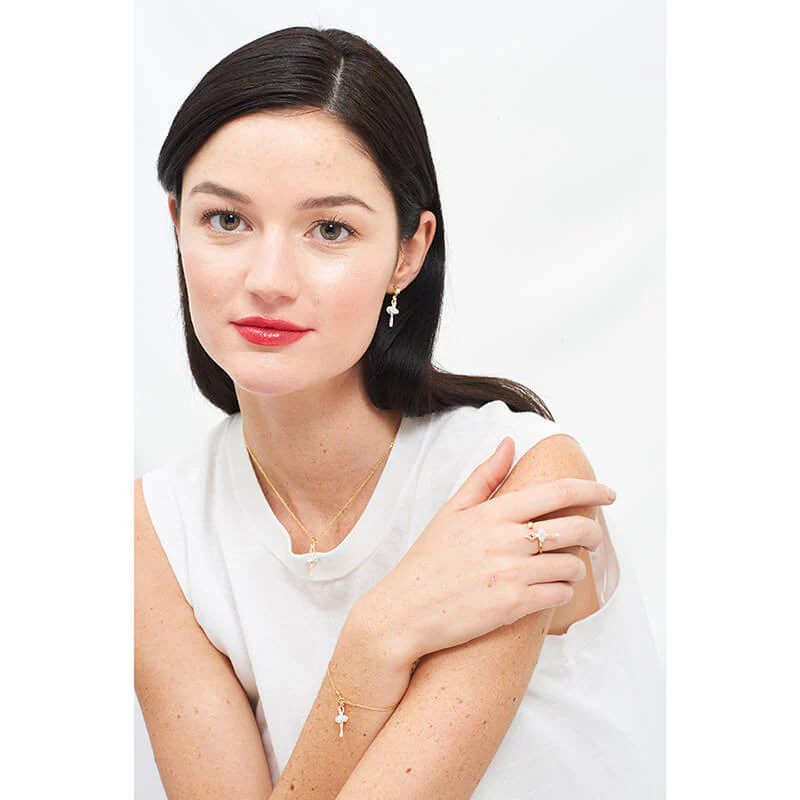 Bague ajustable mini ballerine blanche en strass et perle - Image 3