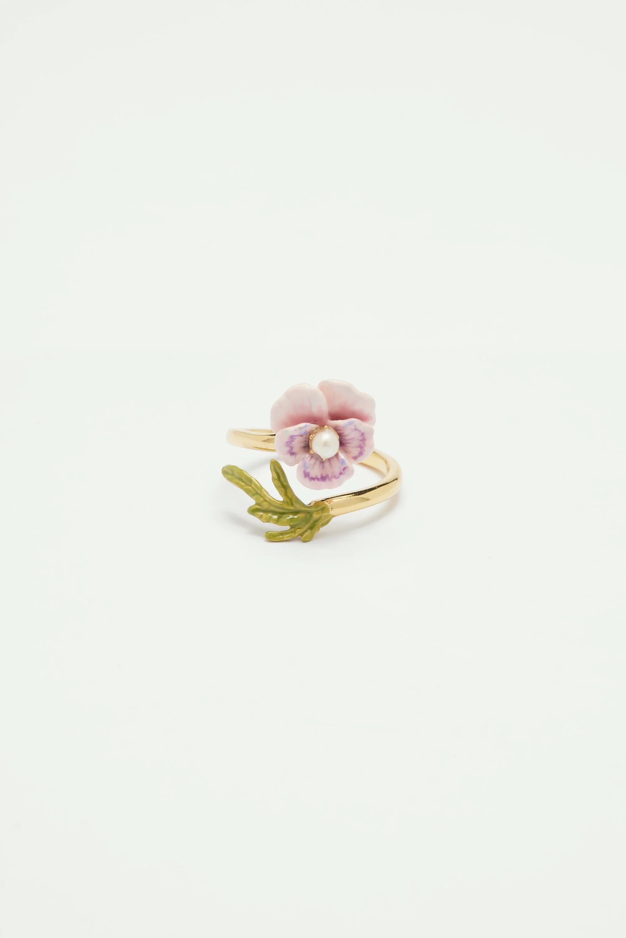 Bague ajustable pensée rose et perle - Image 3