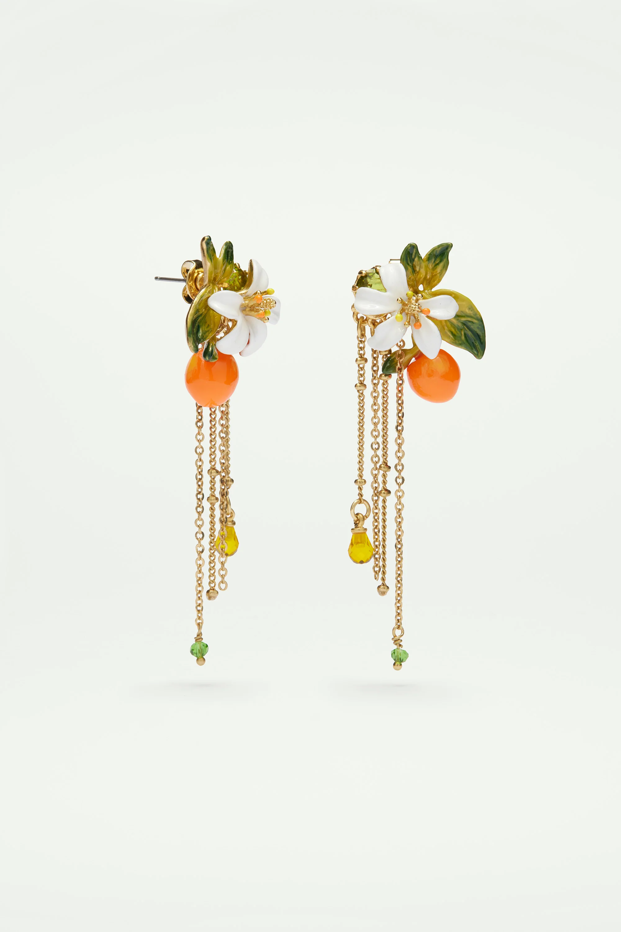 Boucles d'oreilles orange, fleur d'oranger et chaînes - Image 3