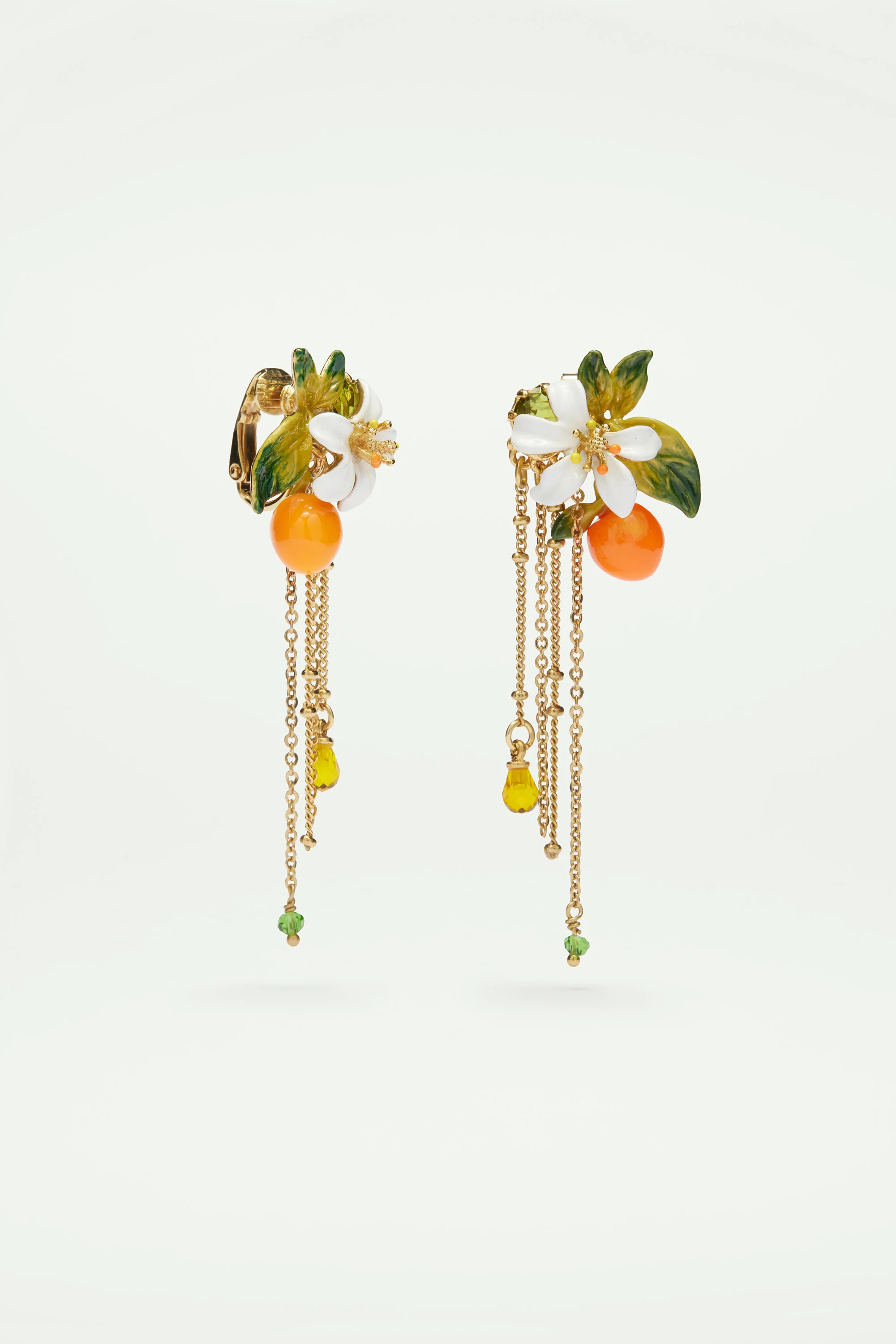 Boucles d'oreilles orange, fleur d'oranger et chaînes - Image 4