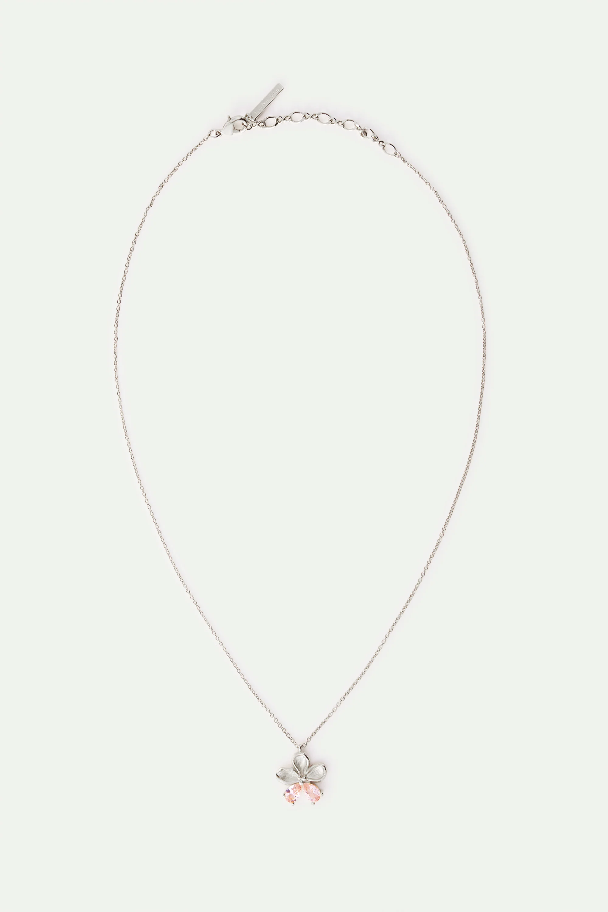 Collier pendentif argenté fleur de cerisier et pierres roses - Image 4