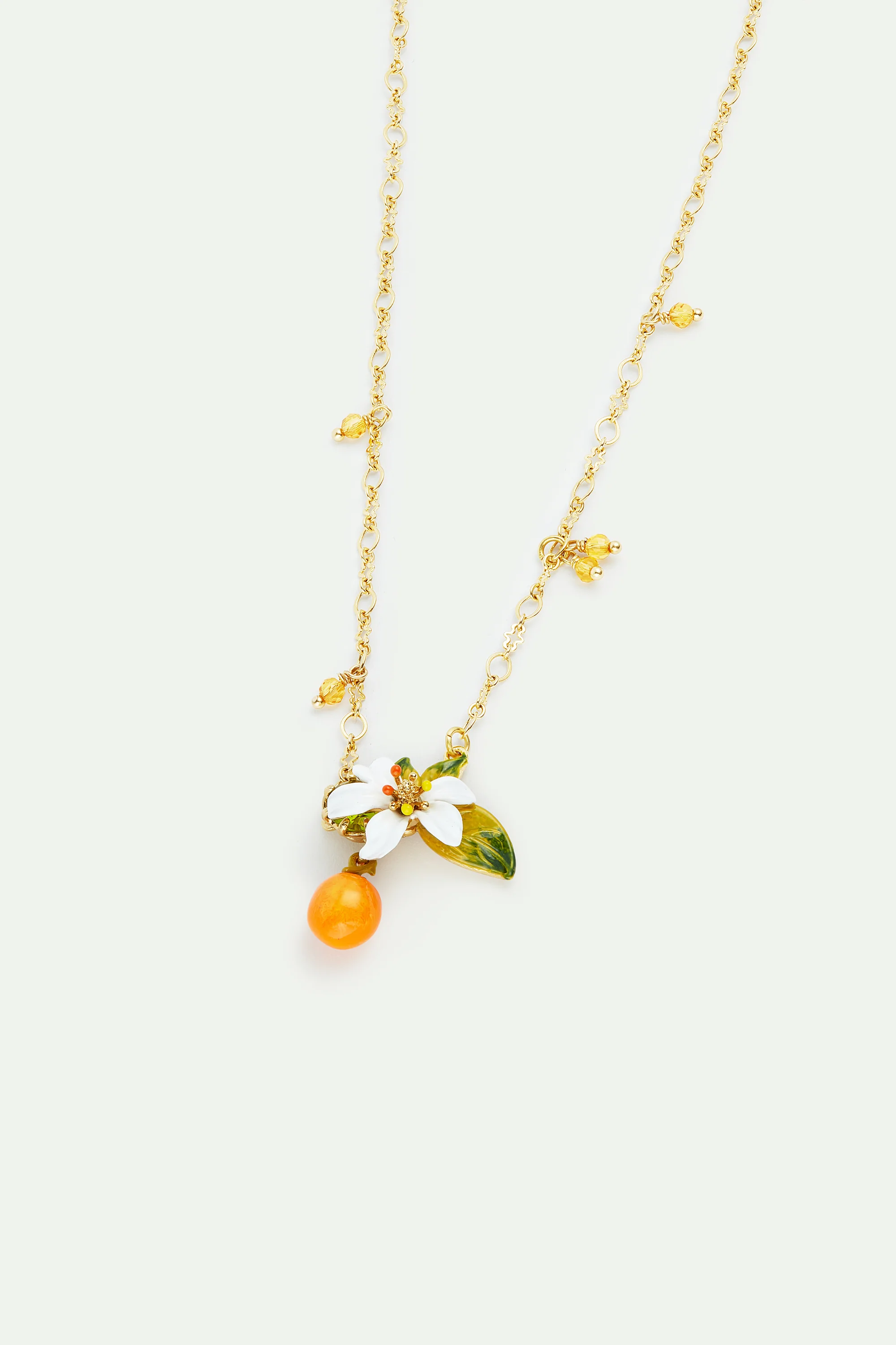 Collier pendentif orange, fleur d'oranger et petites perles - Image 3