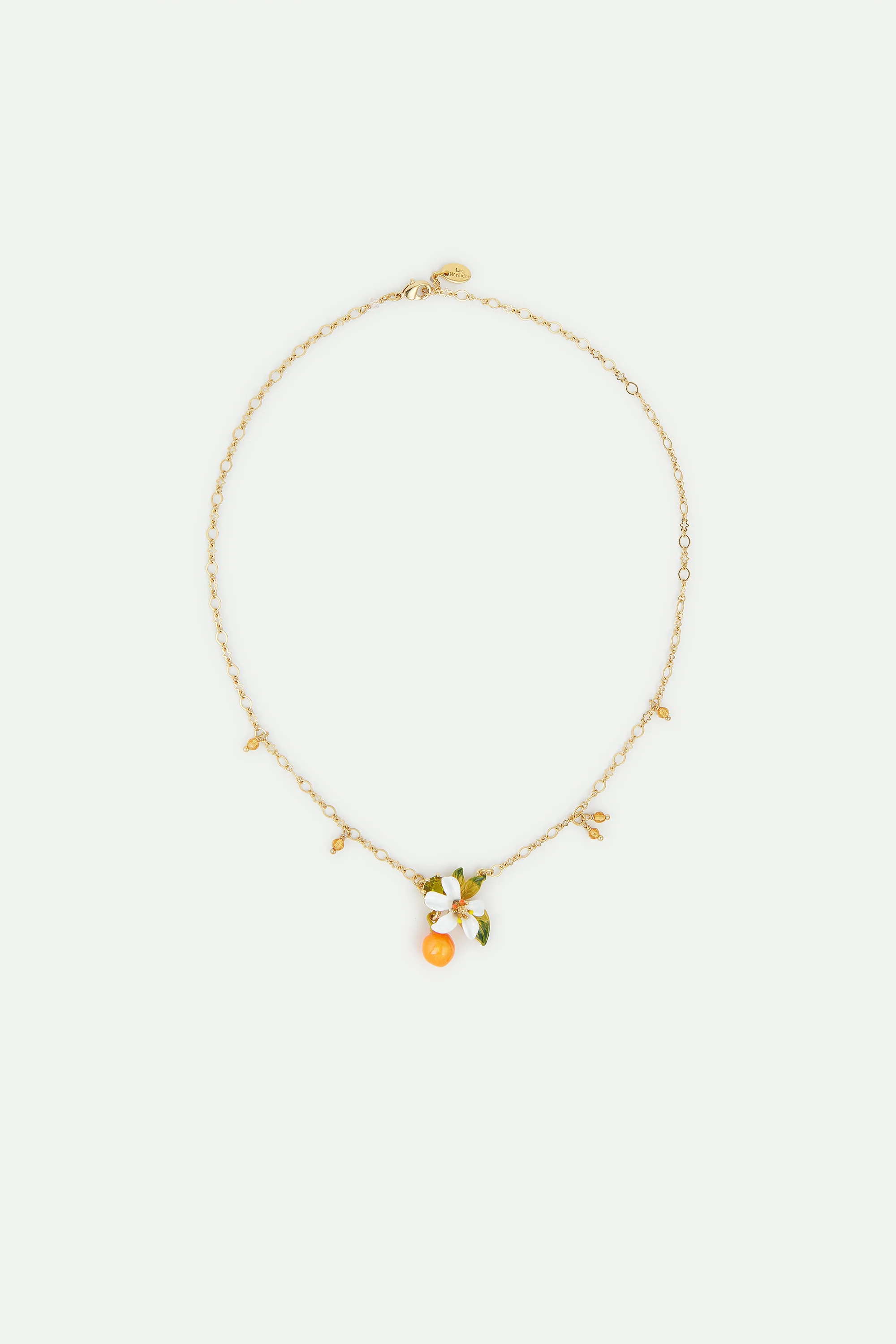 Collier pendentif orange, fleur d'oranger et petites perles - Image 4