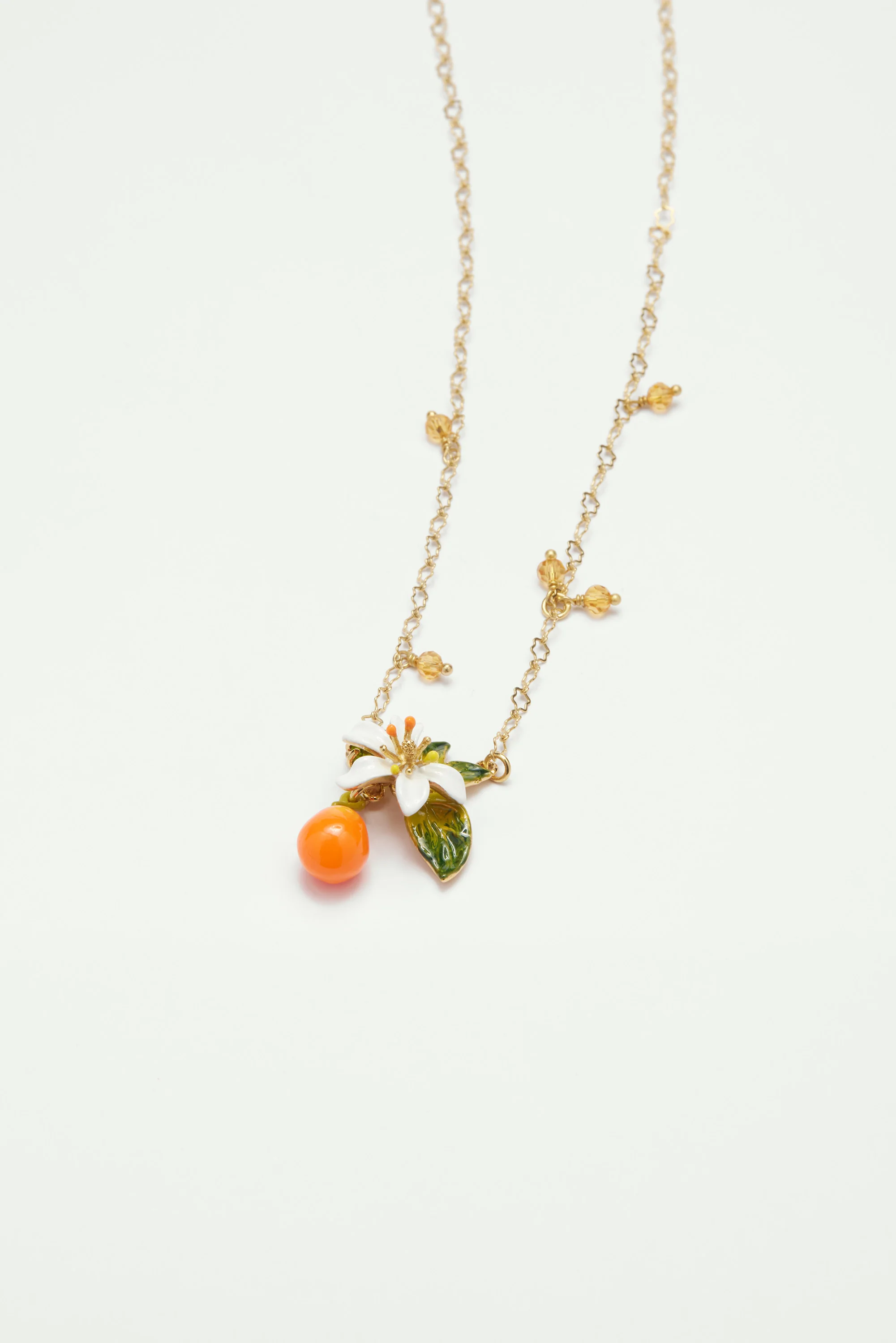 Collier pendentif orange, fleur d'oranger et petites perles - Image 5